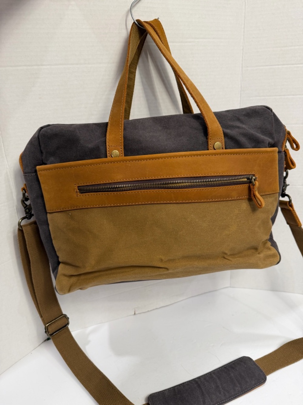 NUBILY Canvas & Leather Messenger Bag -tan/Gray good condition
